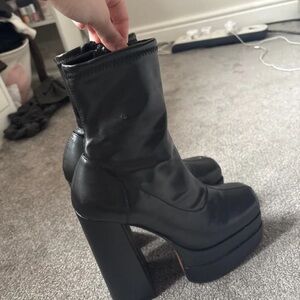 Boots Black Platform Ankle Boots with High Block Heel